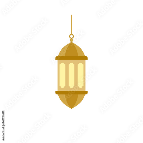 Traditional eastern lantern flat design vector illustration. Arabic muslim colorful hanging lamps, crescents and stars.