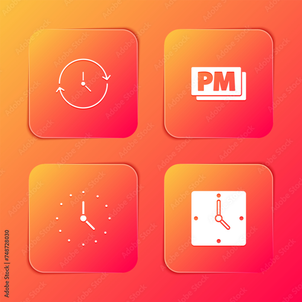 Set Clock, PM, and icon. Vector Set Clock, PM, and icon. Vector