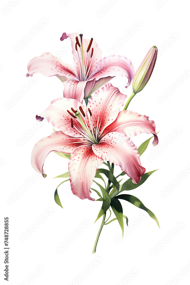 Pink Lily Flower in Watercolor Illustration