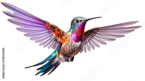 Delicate Hummingbird Hovering in Flight on white background
