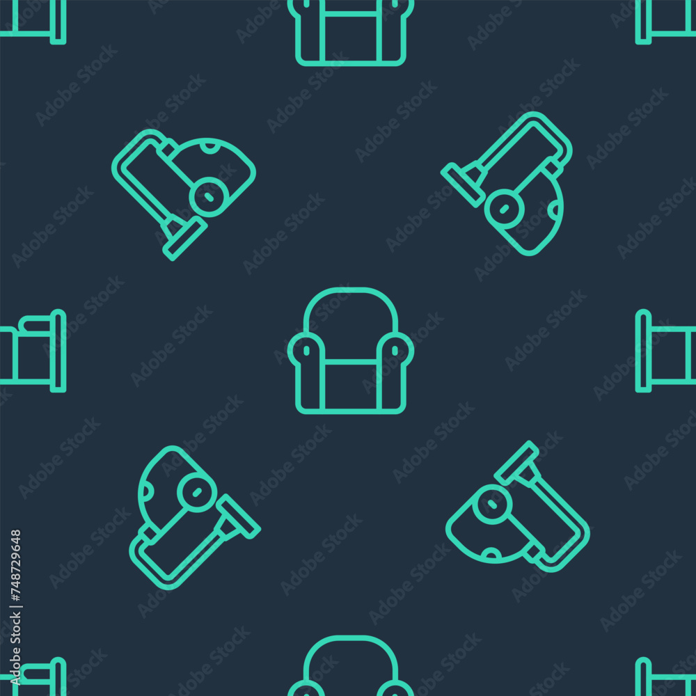 Set line Armchair, Vacuum cleaner and Bed on seamless pattern. Vector Set line Armchair, Vacuum cleaner and Bed on seamless pattern. Vector
