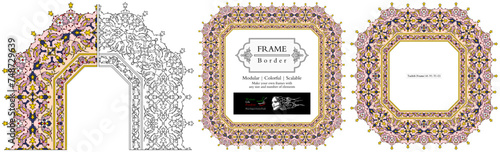 Frame mandala persian arabic turkish islamic hindi indian tibetan traditional colorful vector pattern texture vintage ornate retro elegant ornamental borders frames floral ornaments tazhib 43-v1.1.1