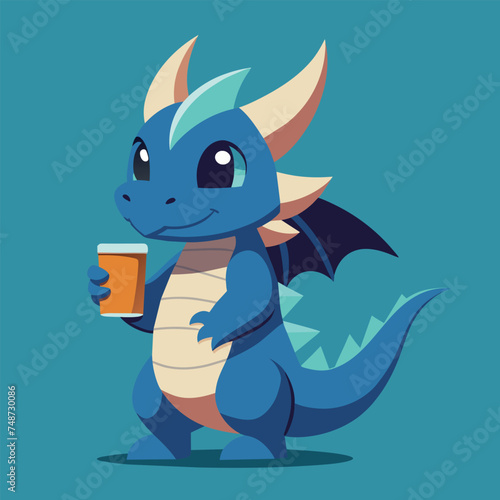 cute dragon drinking vector illustration 