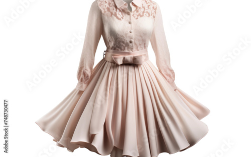 Romantic Lace Blouse with High-Waisted Skirt on white background