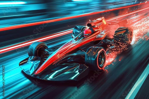 Futuristic race car speeding