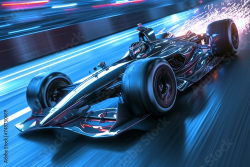 Futuristic race car speeding © STOCKAI