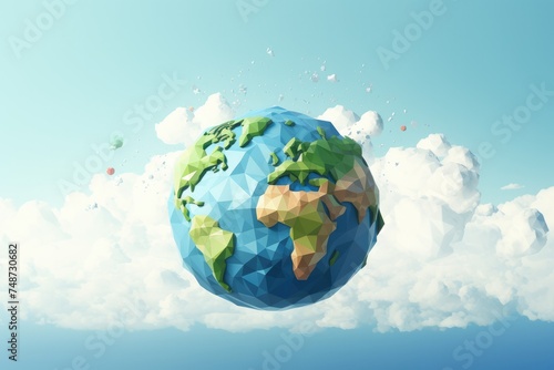 Earth planet illustrationcovered by cloudy weather forecast  cold climate change. Generative Ai.