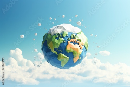 Earth planet illustrationcovered by cloudy weather forecast, cold climate change. Generative Ai.