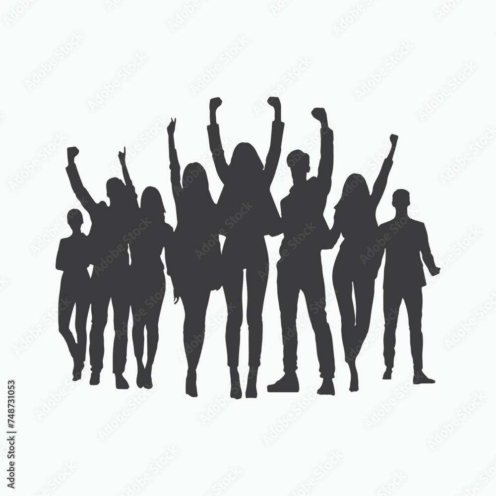 business people vector silhouette Teamwork of people raising their hands to sky, family business team concept.