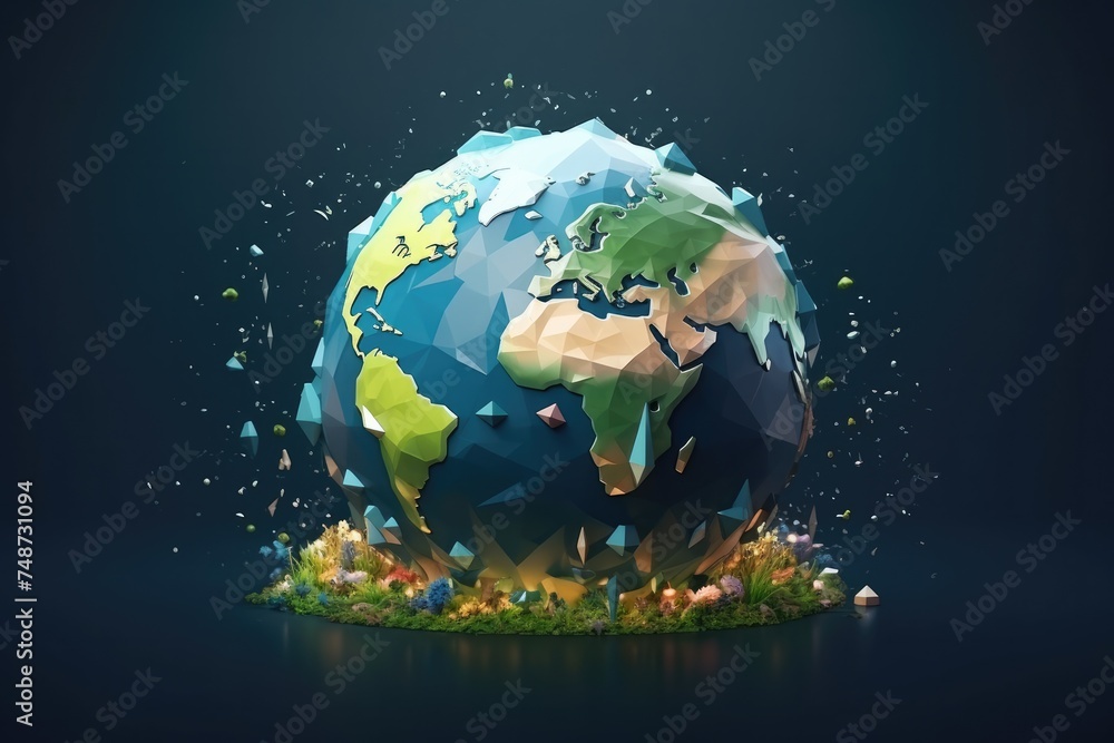 Fototapeta premium Earth planet illustrationcovered by rainy weather forecast, cold climate change. Generative Ai.