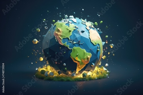 Earth planet illustrationcovered by rainy weather forecast, cold climate change. Generative Ai.