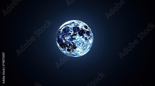 a close up of a blue and black object in the middle of a dark background with a small amount of light coming from the top of the sphere. © Alice