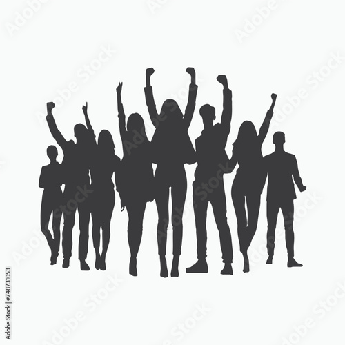 business people vector silhouette Teamwork of people raising their hands to sky  family business team concept.