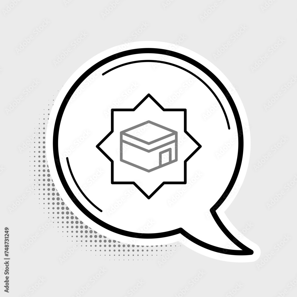 Line Kaaba mosque icon isolated on grey background. Kaaba hajj Mecca pray pilgrimage Ramadan Islam muslim mosque. Colorful outline concept. Vector Line Kaaba mosque icon isolated on grey background. Kaaba hajj Mecca pray pilgrimage Ramadan Islam muslim mosque. Colorful outline concept. Vector