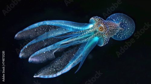 a close up of a jellyfish in the water with bubbles on it's body and a black background. photo