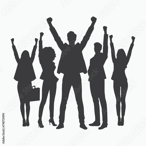 business people vector silhouette Teamwork of people raising their hands to sky, family business team concept.