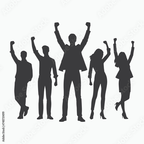 business people vector silhouette Teamwork of people raising their hands to sky, family business team concept.