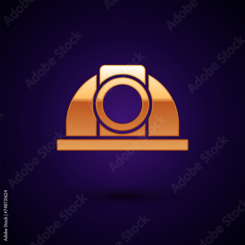 Gold Worker safety helmet icon isolated on black background. Vector