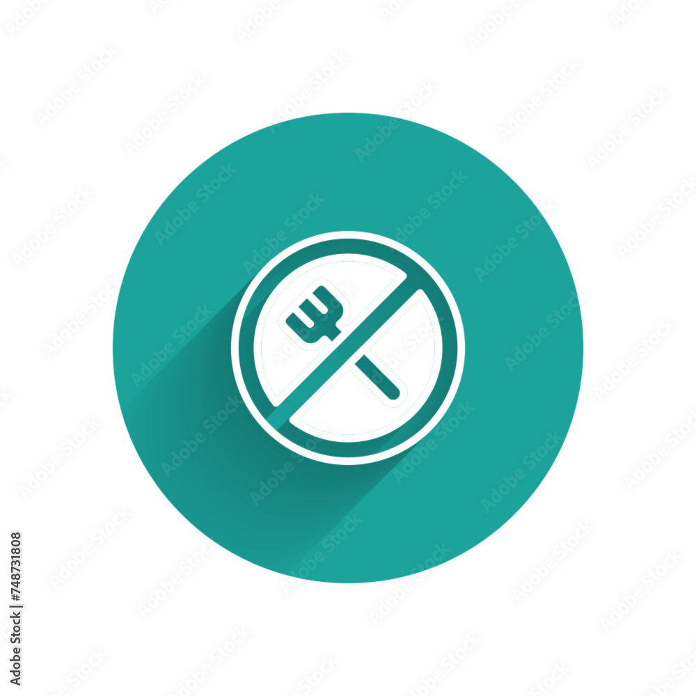 White Ramadan fasting icon isolated with long shadow background. Religious fasting. Green circle button. Vector White Ramadan fasting icon isolated with long shadow background. Religious fasting. Green circle button. Vector