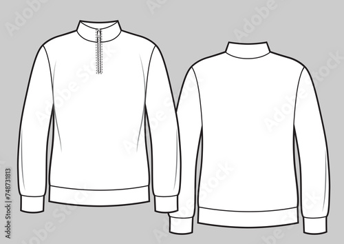 Women's half zip, high neck, long sleeve sweatshirt.