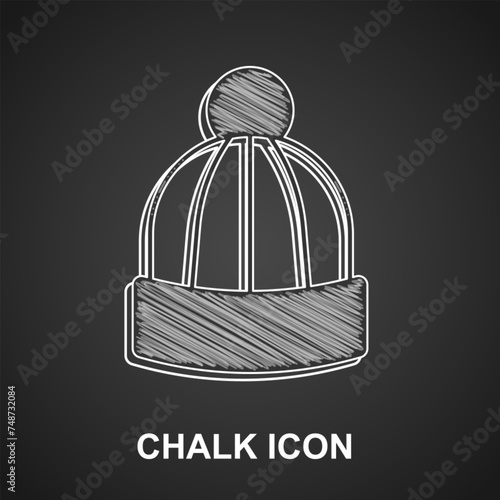 Chalk Winter hat icon isolated on black background. Vector