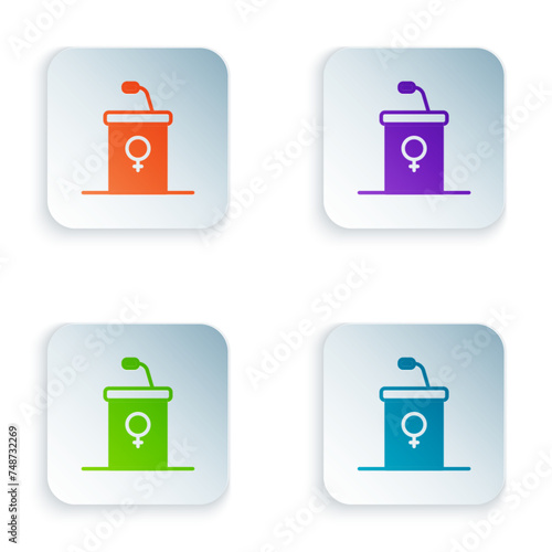 Color Stage stand or debate podium rostrum icon isolated on white background. Conference speech tribune. Set colorful icons in square buttons. Vector