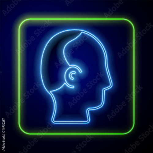 Glowing neon Baldness icon isolated on blue background. Alopecia. Vector