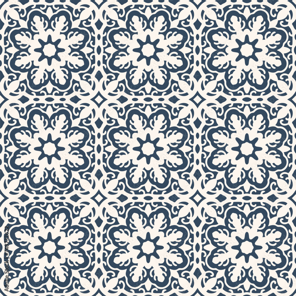 Black and white seamless pattern with arabesques  in a retro style. Vector