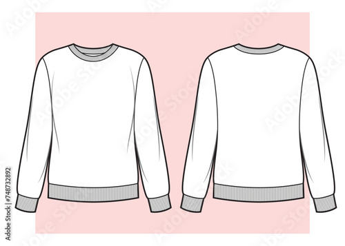 Woman round neck sweatshirt. Vector template