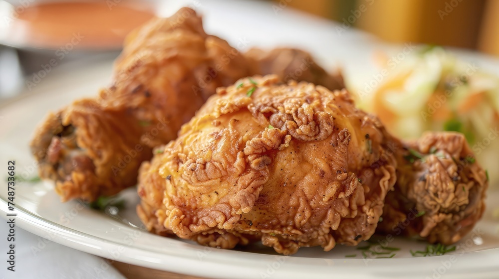 three piece of fried chicken on dish three piece of fried chicken on dish