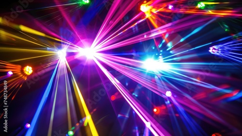 Colorful laserlights on black background. photo