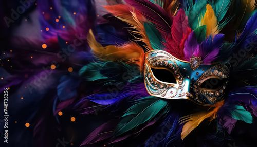 Mask with feathers on purple background ,concept carnival © terra.incognita