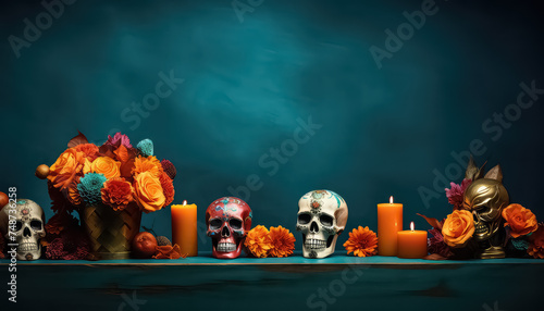 Altar of flowers and skulls during the Day of the Dead in Mexico. © terra.incognita