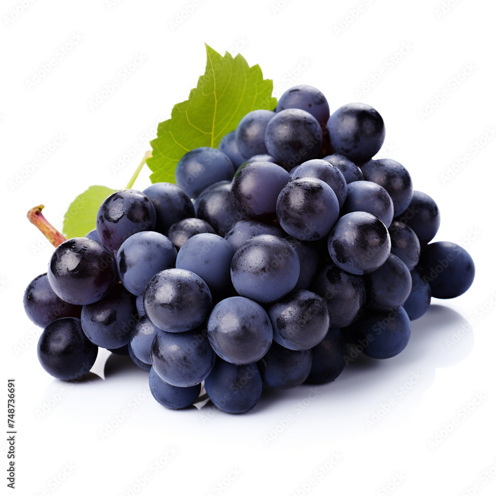 Fototapeta premium Blue grapes, a bunch on a white background.