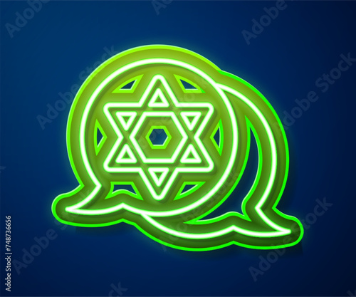 Glowing neon line Star of David icon isolated on blue background. Jewish religion symbol. Symbol of Israel. Vector