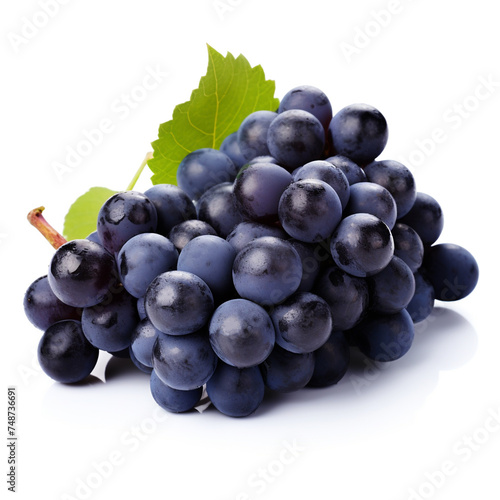 Blue grapes, a bunch on a white background.