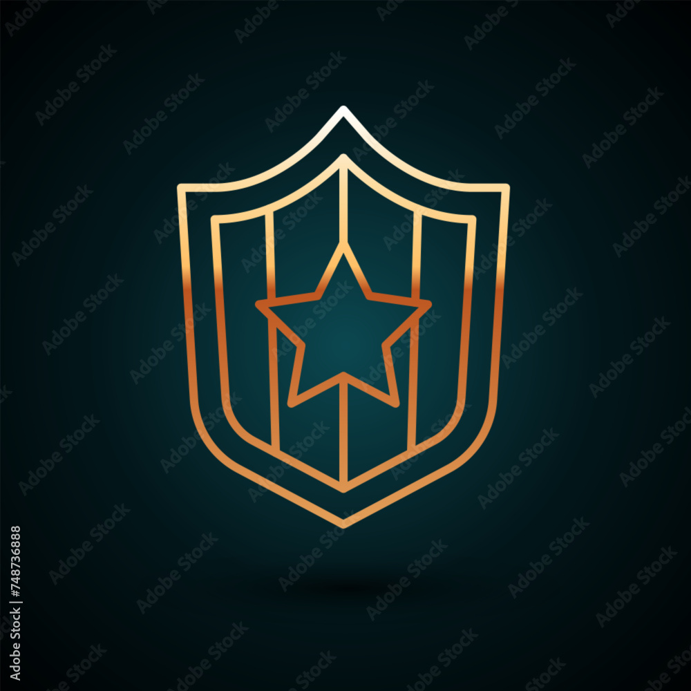 Gold line Shield with stars and stripes icon isolated on dark blue background. United States of America country flag. 4th of July. USA Independence day. Vector Gold line Shield with stars and stripes icon isolated on dark blue background. United States of America country flag. 4th of July. USA Independence day. Vector