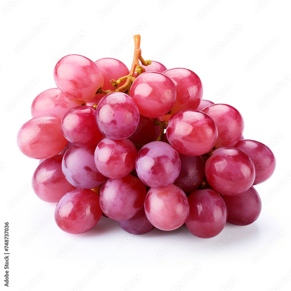 Fototapeta premium Pink grapes, pink fruits, a bunch on a white background.