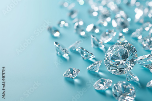 Blue background adorned with scattered clear crystals