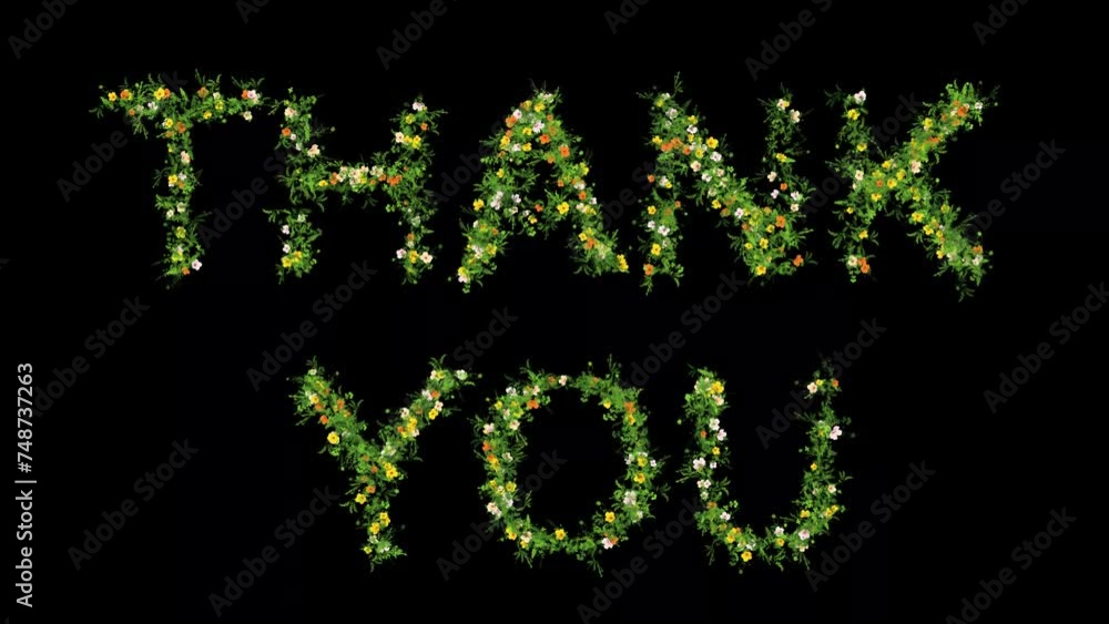 Thank You text with green grass and colorful flowers on plain black background Thank You text with green grass and colorful flowers on plain black background