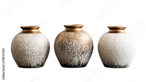 Antique Ceramic Pots Collection with Crackle Finish on transparent background