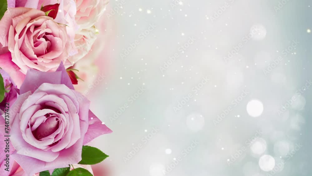 Pink roses on bright bokeh background with sunlight, Pink roses on bright bokeh background with sunlight,