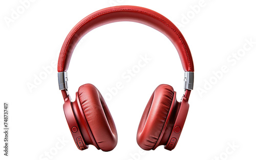 A pair of red headphones is displayed on a plain white background. The headphones are sleek and modern in design, with a vibrant red color that stands out against the neutral backdrop.