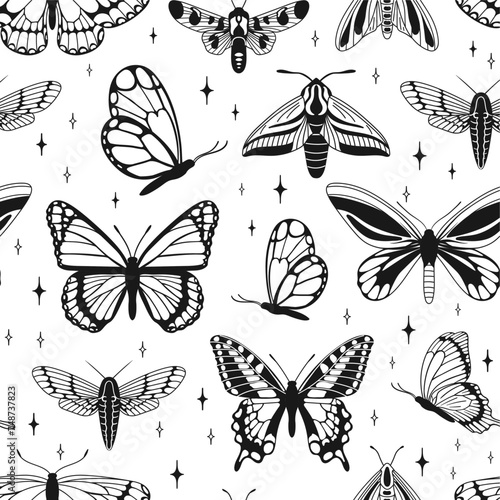 vector pattern of butterflies in sketch style