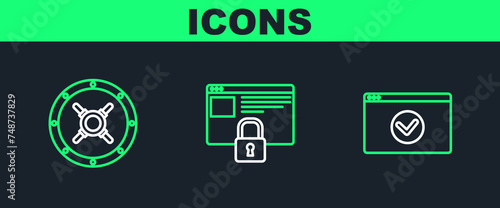 Set line Secure your site with HTTPS, SSL, Safe and icon. Vector