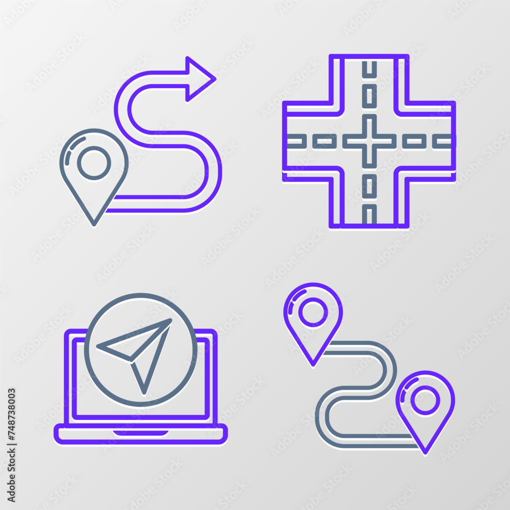 Set line Route location, Infographic of city map navigation, Road traffic sign and icon. Vector Set line Route location, Infographic of city map navigation, Road traffic sign and icon. Vector