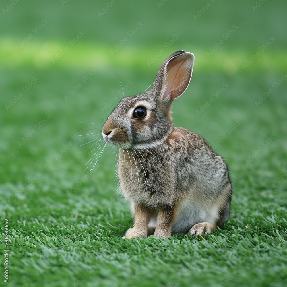 Fototapeta premium Rabbit playing in the grassy garden