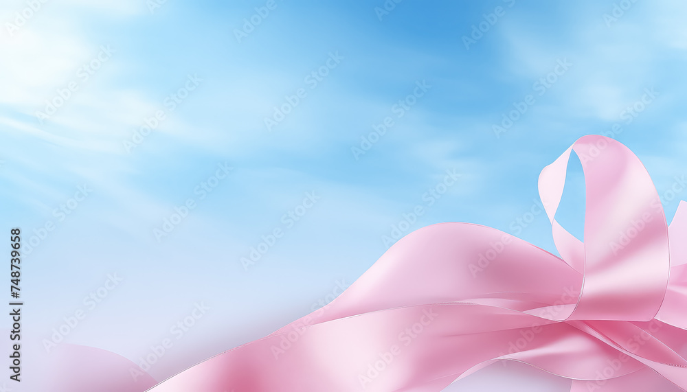 pink ribbon on blue sky background World Cancer Day Concept
