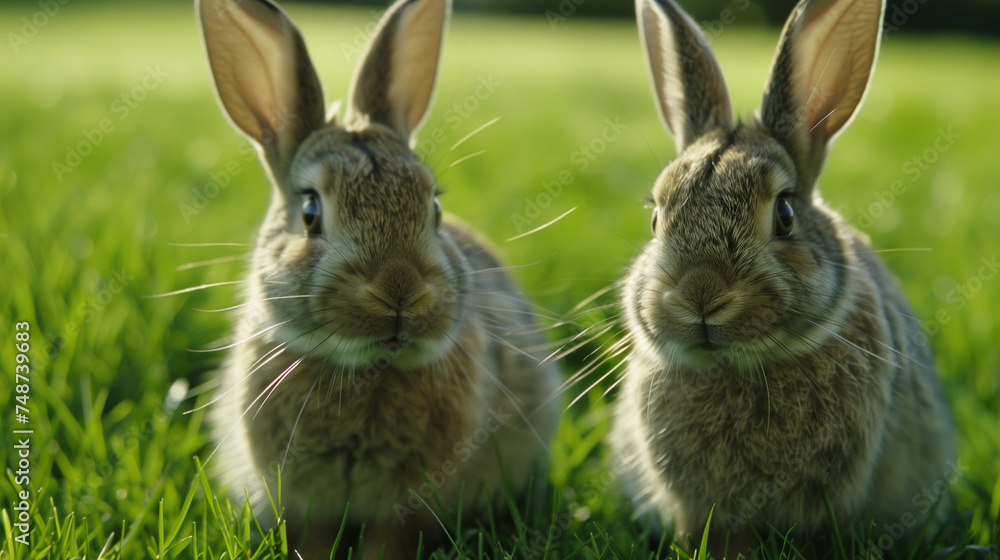 Rabbit playing in the grassy garden Rabbit playing in the grassy garden