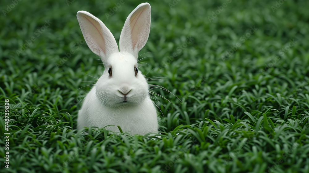 Fototapeta premium Rabbit playing in the grassy garden